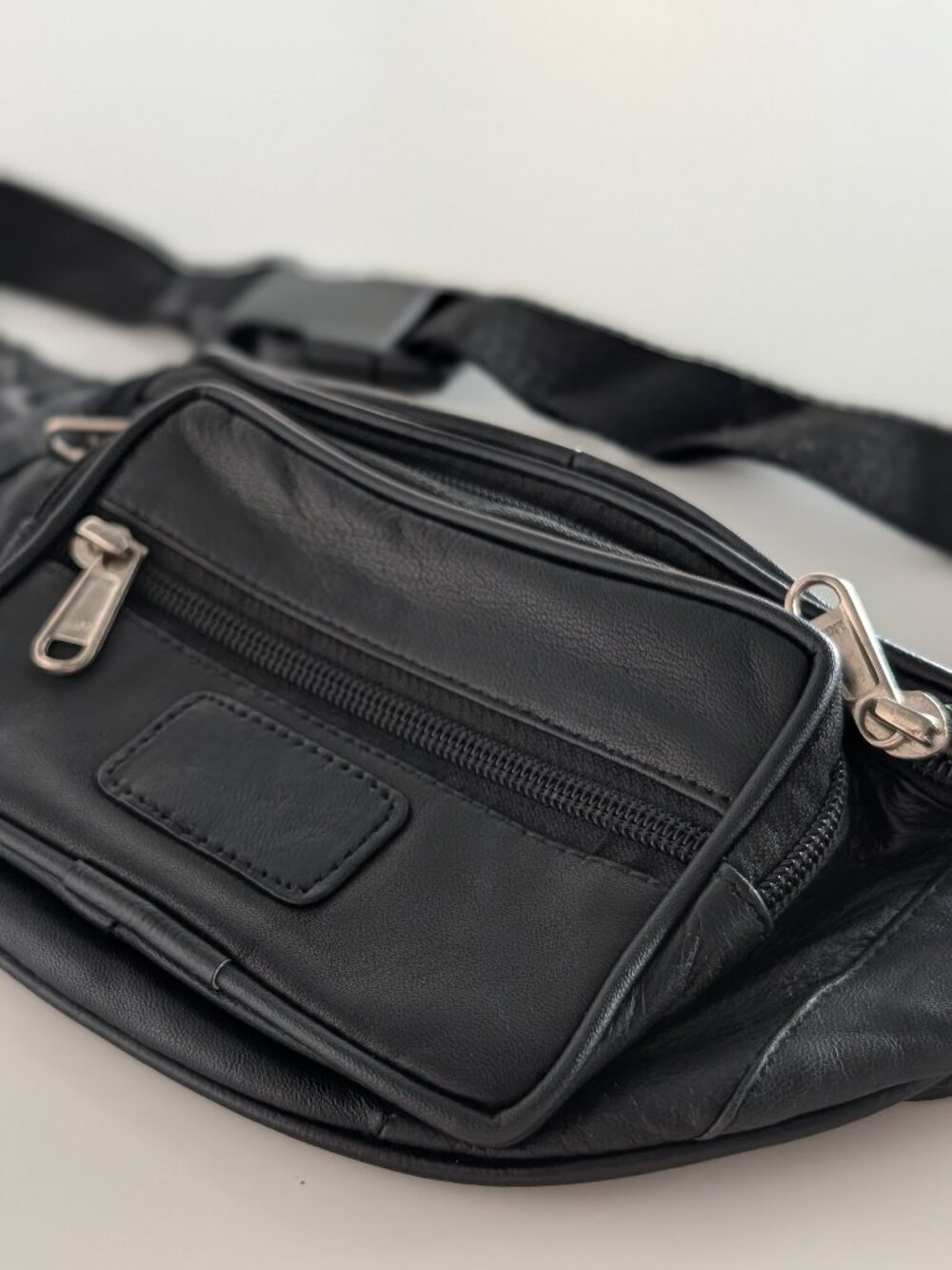 Genuine Leather Black Fanny Pack Belt Bag - Multiple Pockets